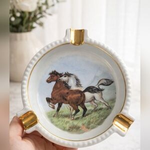 Schumann Arzberg Germany Porcelain Ashtray Gold Trim Horse Motif E&R 1886
